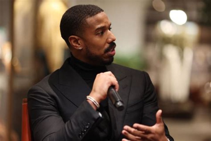 Michael B. Jordan speaking to protesters